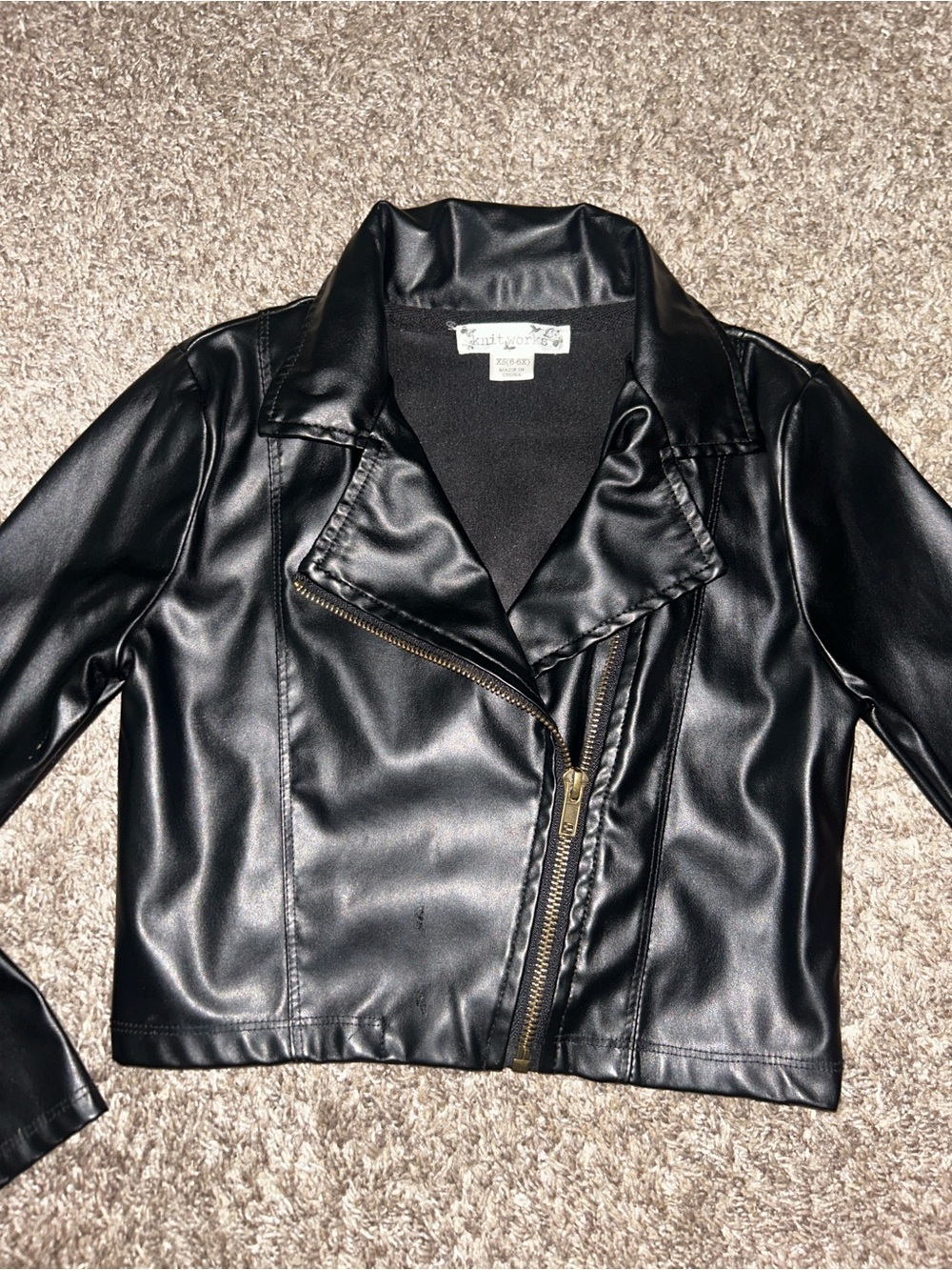 Knitworks Black Faux Leather Asymmetrical Jacket